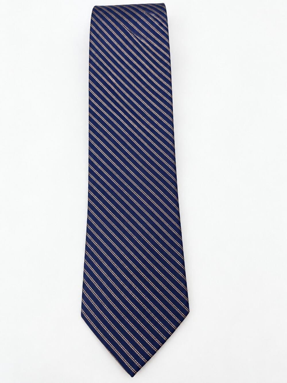 Calvin Klein Men’s Tie Navy Blue Gold Stripe Silk Blend Classic Necktie